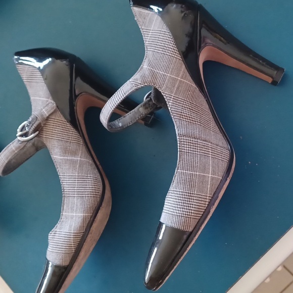 JOAN & DAVID Black & white Patent Plaid Fabric Cjalexia Heels - 6.5 - Picture 3 of 7